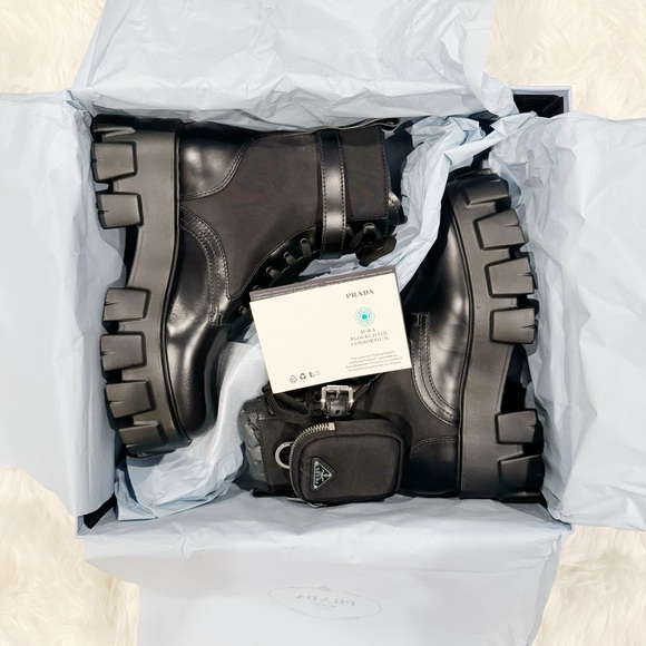 Prada Leather Zip Pocket Combat Booties - Picture 9 of 14